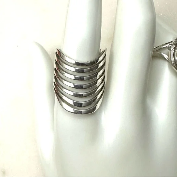 Boho Magic Curved Multi Layer Sterling Silver Full Finger Statement Ring - Picture 13 of 16